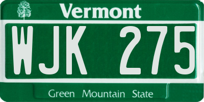 VT license plate WJK275