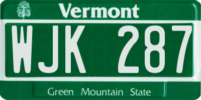 VT license plate WJK287