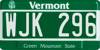 VT license plate WJK296
