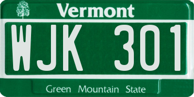 VT license plate WJK301