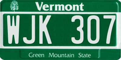 VT license plate WJK307
