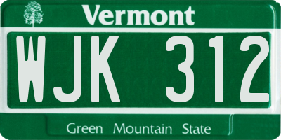 VT license plate WJK312