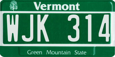 VT license plate WJK314