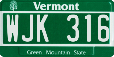VT license plate WJK316