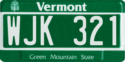 VT license plate WJK321
