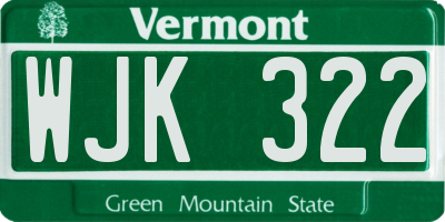 VT license plate WJK322