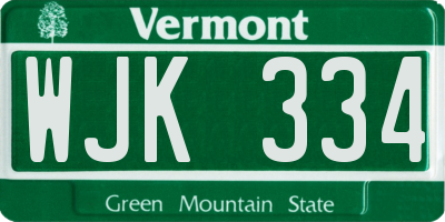 VT license plate WJK334
