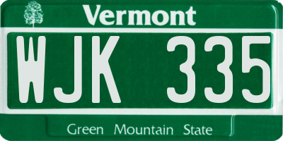 VT license plate WJK335