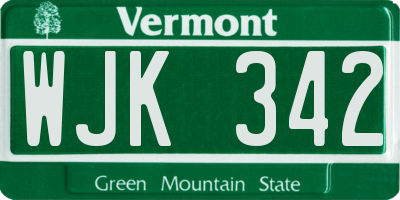 VT license plate WJK342
