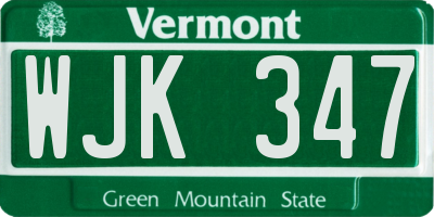 VT license plate WJK347