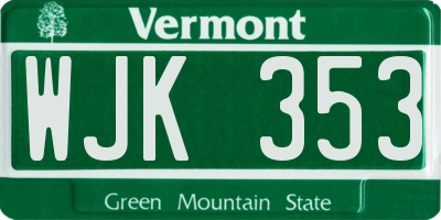 VT license plate WJK353