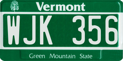VT license plate WJK356