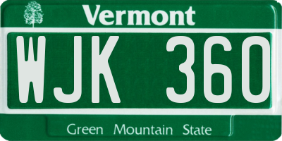 VT license plate WJK360