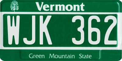 VT license plate WJK362
