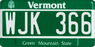 VT license plate WJK366