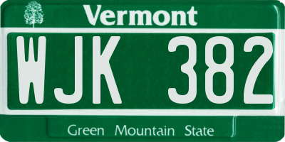 VT license plate WJK382