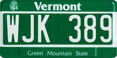 VT license plate WJK389