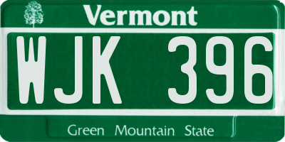 VT license plate WJK396