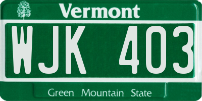 VT license plate WJK403