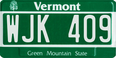VT license plate WJK409