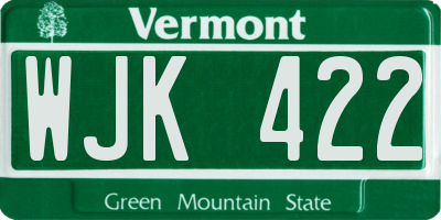 VT license plate WJK422
