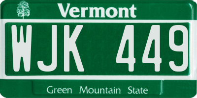 VT license plate WJK449