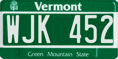 VT license plate WJK452