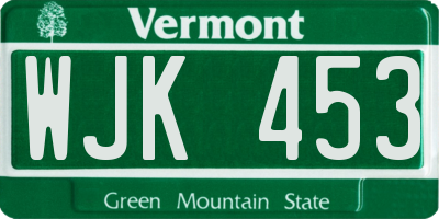 VT license plate WJK453