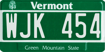 VT license plate WJK454