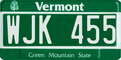 VT license plate WJK455