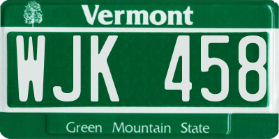 VT license plate WJK458