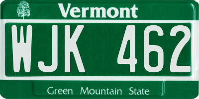 VT license plate WJK462