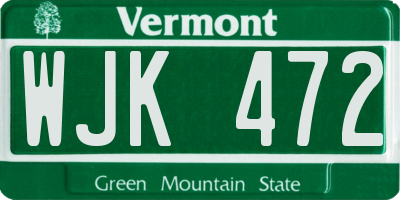 VT license plate WJK472
