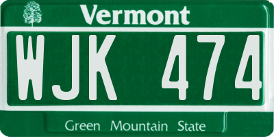 VT license plate WJK474