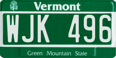 VT license plate WJK496