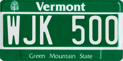 VT license plate WJK500