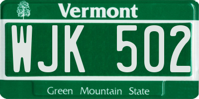 VT license plate WJK502