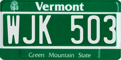 VT license plate WJK503