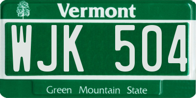 VT license plate WJK504
