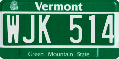 VT license plate WJK514
