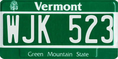 VT license plate WJK523