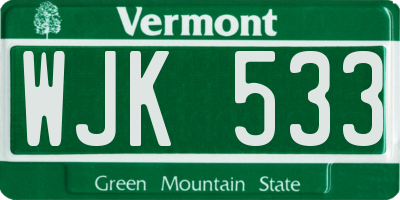 VT license plate WJK533