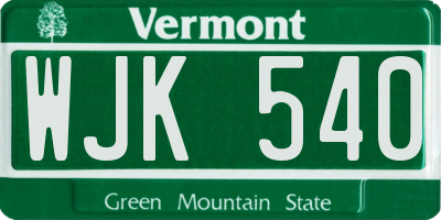 VT license plate WJK540