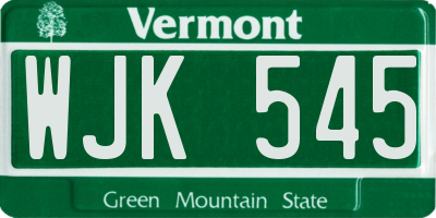 VT license plate WJK545