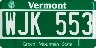 VT license plate WJK553