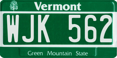 VT license plate WJK562