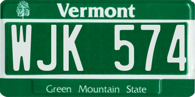 VT license plate WJK574