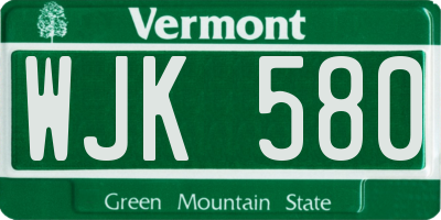 VT license plate WJK580