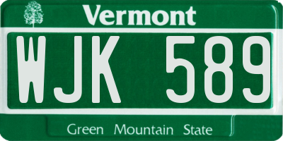 VT license plate WJK589