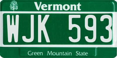 VT license plate WJK593